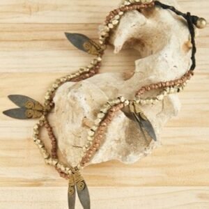 [ZODK181] Twin Leaves Dhokra Necklace